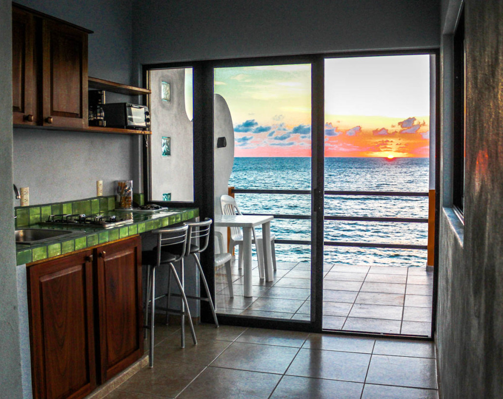 Gemelas Norte #10 - kitchen and balcony at sunset.